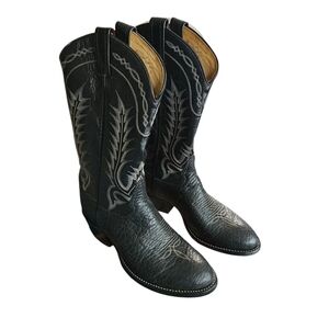 Tony Lama Mens Black and White Western Boots